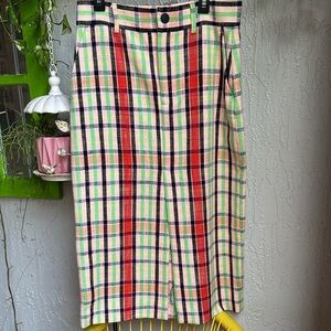 Zara Cream Plaid Midi Skirt with Pink, Red and Navy Checks